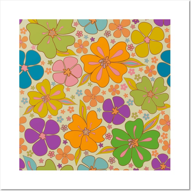 Colorful 70s flower pattern Wall Art by Deardarling